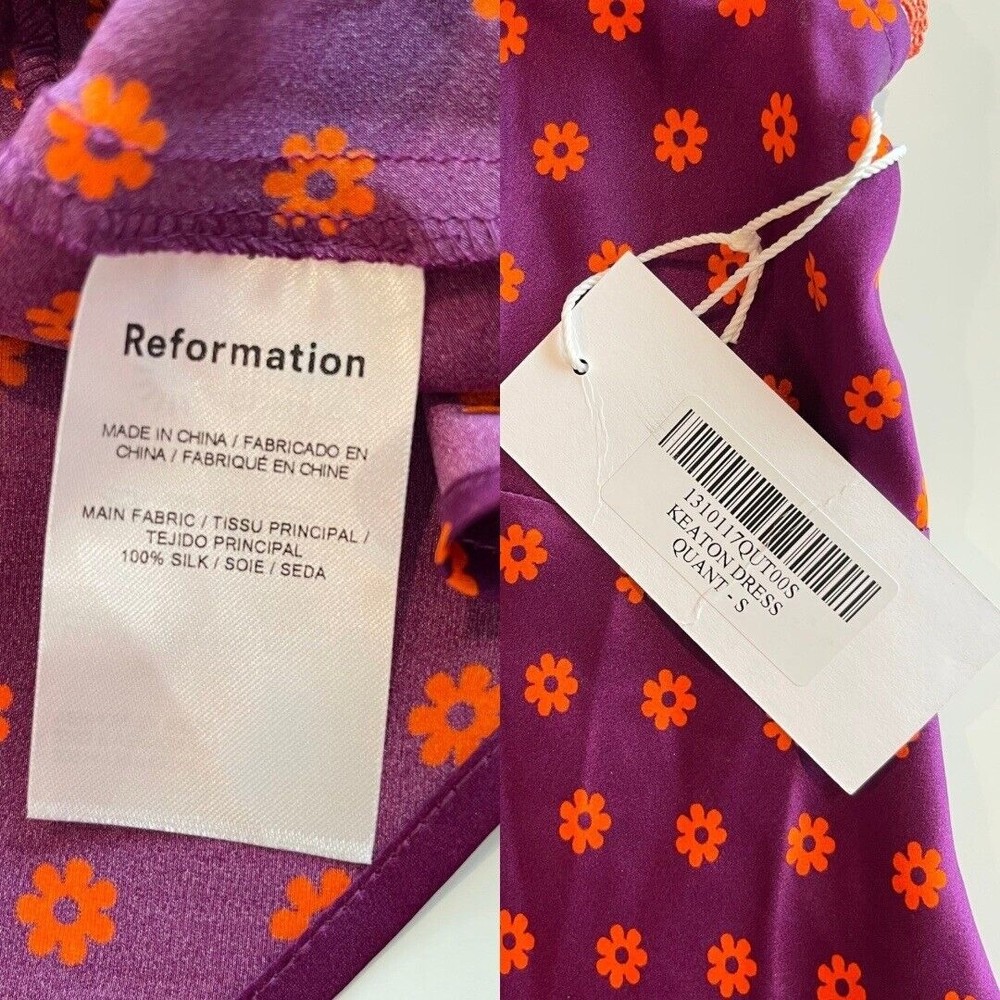 Reformation | Keaton Silk Floral Daisy Print Mini Dress Purple Orange Slip S - Picture 7 of 7